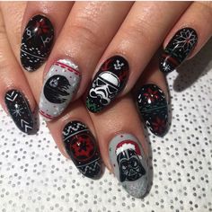 Star Wars Christmas Nails, Nails 2023 Winter, Christmas Light Nails, Exotic Nail Designs, Star Wars Nails, Nail Therapy, Fingernails Painted, Ideas Uñas, Candy Cane Nails