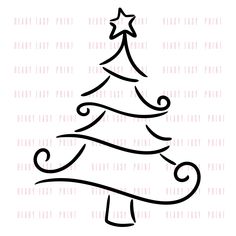 a black and white christmas tree on a white background with the word merry written below it