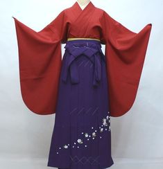 Clay/purple Japanese Kimono set that includes everything you need.  From Kimono robe to hakama pant to obi belt and sashes...we've got you covered! This kimono set would be a perfect for your Graduation ceremony, any events, party, wedding, ect... Item: Furisode Kimono & Hakama , Obi, Jyuban set frn156 Size: US Free size / Kimono Weidth 26.7inch (68cm), Length 43inch (110cm) Hakama : Please pick your size, M: 35.8inch (91cm) length: suitable height 60inch-62.9inch (153cm -160cm) L : 37.4inch (95 Hakama Kimono Women, Taisho Era Fashion, Kimono Hakama, Kuki Shinobu, Purple Kimono, Furisode Kimono, Hakama Pants, Kimono Set, Kimono Vintage