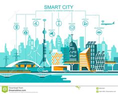 smart city in flat style with icons and infos on the white background stock photo