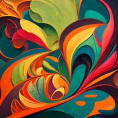 an abstract painting with many colors and shapes