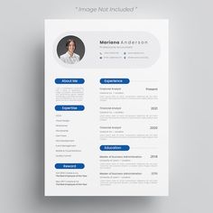 a clean and modern resume template with blue accents on the front, in white paper