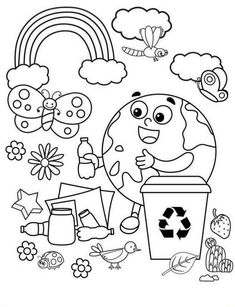 a coloring page with the earth and other things