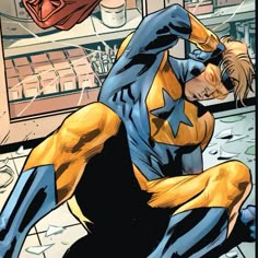 a comic character sitting on the ground with his hands behind his head