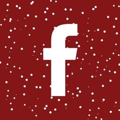 a white facebook logo on a red background with snow falling all over the place and around it