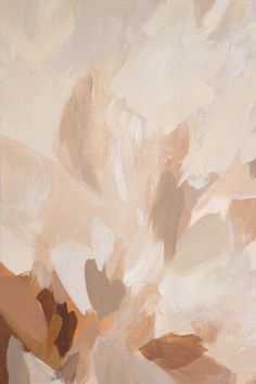 an abstract painting with white, brown and tan colors on it's surface is shown