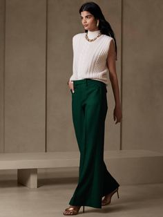 Petite Lido Wide-Leg Wool Pant | Banana Republic Elegant Wide Leg Wool Pants, Elegant Wool Wide Leg Pants With Pressed Crease, Elegant Wool Wide Leg Pants, Chic Ankle-length Wool Dress Pants, Elegant Wide-leg Semi-formal Dress Pants, Semi-formal Elegant Wide-leg Dress Pants, Elegant Semi-formal Wide-leg Dress Pants, Elegant Wide-leg Dress Pants For Business Casual, Elegant Wool Wide Leg Ankle-length Pants