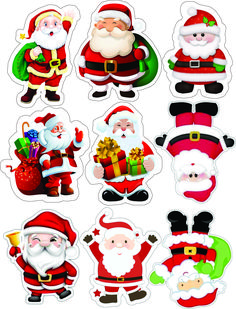 christmas stickers with santa claus and other decorations