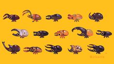 an image of different types of animals on a yellow background