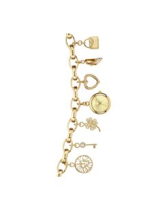 Anne Klein Gold-Tone Crystal Accented Charm Bracelet Watch Vintage Gold Charm Bracelet, Charm Bracelet Watch, Vintage Designer Jewelry, Diy Jewelry Unique, Vintage Charm Bracelet, Gold Charm Bracelet, Jewelry Clasps, Attention To Detail, Birthday Wishlist