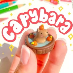 a person holding a tiny toy in their hand with the word crappy on it