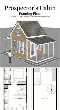 the floor plan for a small cabin with lofts and living quarters, is shown