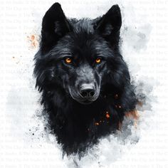 a black wolf with orange eyes is shown in this watercolor painting by artmagert