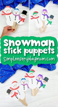 One fun way for kids to engage in pretend play is by using these free printable snowman stick puppets for kids. Print them out and use them all winter long as a winter activity for kids. Also, be sure to check out all of our snowman activities for kids and all our winter crafts and printables for kids.