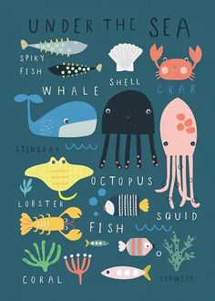 under the sea poster with animals and fish