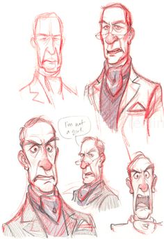 some sketches of men with different facial expressions