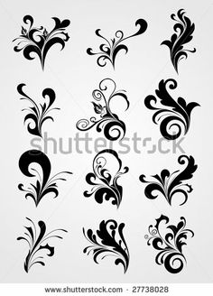 a set of black and white floral designs