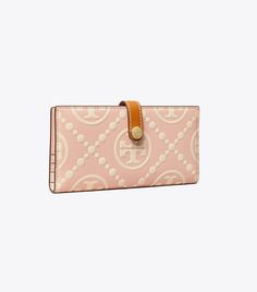 T Monogram Contrast Embossed Zip Slim Wallet: Women's Designer Wallets | Tory Burch Elegant Tan Bifold Wallet, Elegant Embossed Rectangular Wallets, Classic Embossed Bifold Wallets, Classic Monogram Rectangular Wallets, Tan Bifold Wallet With Card Slots, Timeless Rectangular Wallet With Card Slots, Designer Tan Bifold Wallet, T Monogram, Designer Wallets