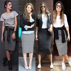 Pencil Skirt Street Style, Black Striped Skirt