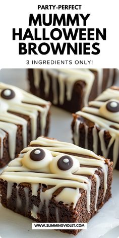 chocolate brownies with white icing and googly eyes on them for halloween treats