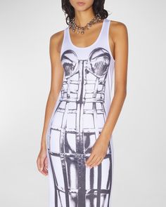 Jean Paul Gaultier jersey dress featuring cage corset trompe loeil printed front and back    Scoop neckline    Sleeveless    Bodyskimming silhouette    Full length    Slipover style    Polyester/elastane    Imported Jean Paul Gaultier Women, Sleeveless Long Dress, Linen Pants Women, Fashion Today, Flowing Maxi Dress, Glamorous Evening Gowns, Sleeveless Maxi Dress, Summer Trends