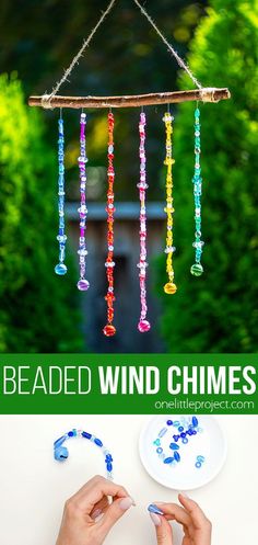 a wind chime made out of beads is shown with the words beaded wind chimes