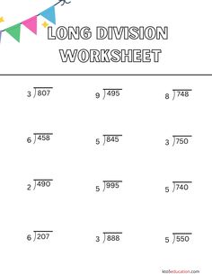 the long division worksheet is filled with numbers