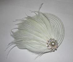 Silver Headpiece, 1920s Headband, Silver Head Piece, Fascinator Headband, White Goose, Pink Rose Flower