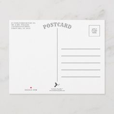 a postcard with a bird on it and the word postcard written in black