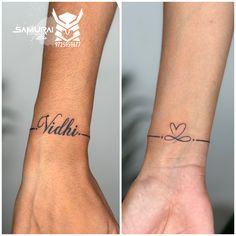 two pictures showing the same wrist tattoo on each hand and one with a heart in it