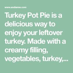 the words turkey pot pie is a delicious way to enjoy your leftover turkey made with a creamy filling, vegetables, and turkey