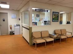 the waiting room is clean and ready for people to use it as an office space