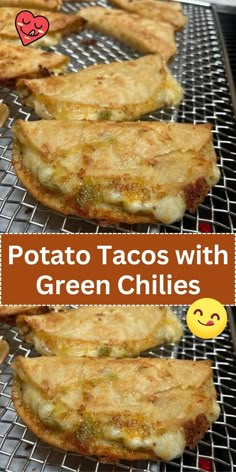 potato tacos with green chiles are cooling on the grill and have been grilled