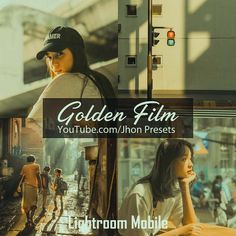 a woman sitting at a table in front of a window with the words golden film you tube com / john presets