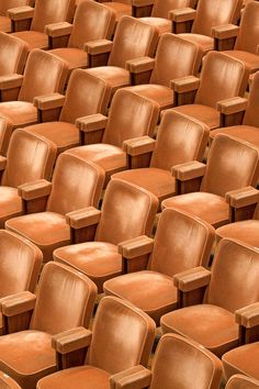 rows of brown plastic chairs sitting next to each other