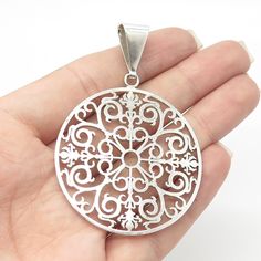 Great vintage condition.  925 Sterling Silver Vintage Ornate Round Pendant  Weight: 14.3g   WELCOME TO PAWN SHOP We are an actual pawn shop and have been in business for over 25 years. Since 1990, our establishment has been serving a variety of clients by providing them with short term cash solutions and options of liquidity regarding their treasured heirlooms. Acknowledging that today′s customers are very sophisticated and are looking for a variety of investments, our acquisitions are hand-pick Mandala Jewelry, Pawn Shop, Round Pendant, 25 Years, Jewelry Necklace Pendant, Vintage Jewelry, Jewelry Necklaces, 925 Sterling Silver, Pendant Necklace