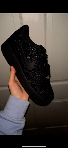 JUNIORS black glitter AirForce1s  Made to order  Any size! PLEASE MAKE SURE YOU ORDER THE RIGHT SIZE! !!DISCLAIMER!! This listing is for JUNIOR sizing! Please look at my other listings for Women's & Mens sizing . Thankyou <3 Message me with any questions  IG: @BCUSTOMSX Black Shoes For Women Sneakers, Boujee Shoes, Bedazzle Shoes, Quince Shoes, Afro Wedding Hairstyles, Drake Cake, Glitter Nikes, Black Quinceanera, Black Quince