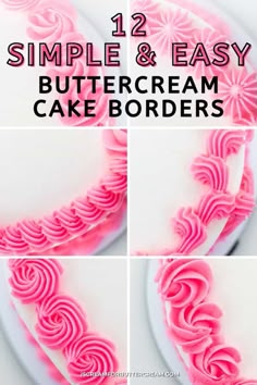 the steps to make a cake with icing and swirly buttercream frosting