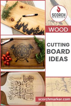 wood cutting board ideas with text overlay that reads wood cutting board ideas and images