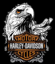 an eagle with the words motor harley davidson style on it's chest and head