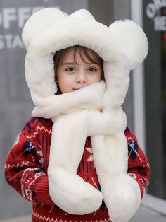 1set Kids Cute Bear Ear Thickened Plush Winter Warm Windproof Outdoor Ski Hat Scarf Gloves 3 In 1 Beige,Grey,Khaki,Pink,White Cute   Polyester  Knit Hat   Kids Accessories, size features are:Bust: ,Length: ,Sleeve Length: Knitted Hats Kids, Ski Hats, Bear Ears, Kids Hats, Cute Bears, Maternity Bag, Kids Accessories, Baby Accessories, Kid Shoes