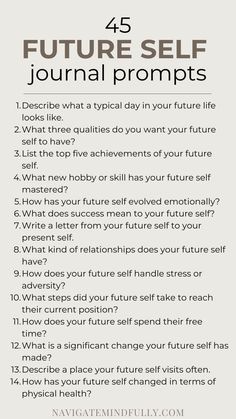 future self journaling Self Journal Prompts, Future Self Journal, Future Self Journaling, Self Journaling, Self Journal, Journal Lists