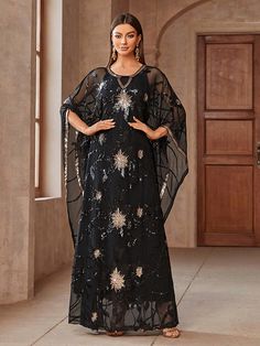 TOLEEN 2024 New Luxury Elegant Long Dresses Women's Gorgeous Arabian Style Sequin Mesh Round Neck Luxury Long Dress, Mesh Long Dress, Elegant Long Dresses, Style Long Dress, Arabian Dress, Elegant Heels, Ankle Length Dress, Sequin Party Dress, Black Sequin Dress