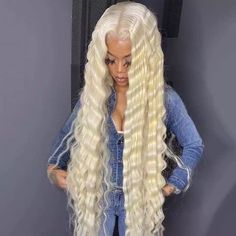 Esa 28” Blonde Body Wavy Lace Front Wig *New* 6” Part Back Lace Too Arrives New Synthetic Blend Lace Front Wig. Color : As Shown 150-180% Density You Can Cut , Curl , And Style This Wig Heat Resistant Up To 315f 22.5 In Circumference Hand Tied - Check My 5 Star Reviews You Could Cut The Front Lace To Blend As Your Own Hairline Dye Wash I Do Not Trade My Wigs Bundle With The Got2b Ultra Gel Or Ghost Bond To Save 10% Off $$$ Blond Curls, Curls Wig, Cute Wigs, Lace Fronts, Blonde Lace Front Wigs, 613 Blonde, Deep Wave Hairstyles, Straight Lace Front Wigs, Colored Wigs