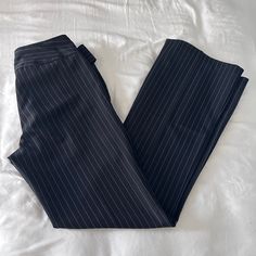 Vintage 90s Star City Pin Stripe Low Rise Flared Pants Size: 7 Fits 5/6 (27/28) Best Inseam Is 31.5 Waist Is 16” Price: 40$ (In Great Vintage Condition The Only Flaw Is Pictured In The 3rd Slide Clip Needs To Be Sewn Back On, But Doesn’t Affect Wear Or Condition. Seen On Me A 4 And They Are Slightly Loose On Me. These Are A Repop I Never Used Them Because They Were Unfortunately Too Big) #Pinstripe #90s #Y2k #Pants #Lowrise Pin Striped Pants, Dress Pants Aesthetic, Loose Dress Pants, Black Striped Pants, Pin Stripe, Thrifted Pants, Pin Stripe Pants, Low Rise Dress Pants, Stripe Pants