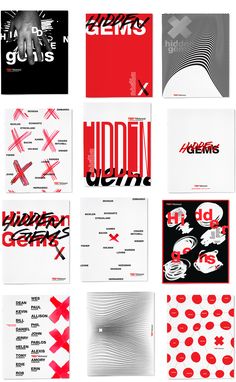 several different types of posters are arranged in the shape of an x on white paper