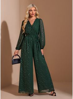 JJ's House Yes Chiffon Sequin Maxi V-Neck Fall Winter Jumpsuit/Pantsuit Belt/Sash Elastic Waist Yes Dark Green S Height:5.7ft(174cm) Bust:33.5in(85cm) Waist:26in(66cm) Hips:36in(91cm) Dress. #JJ's House #Yes #Chiffon #Sequin #Maxi #VNeck #Fall #Winter #JumpsuitPantsuit #BeltSash #ElasticWaist #Yes #DarkGreen #S #Dress Plus Size Black Tie Event Jumpsuit, Christmas Party Jumpsuit Outfit, Plus Size Jumpsuit Wedding, Dressy Pants Outfits, Jumpsuit Wedding Guest, Jumpsuit Wedding, Wedding Guest Outfit Winter, Winter Jumpsuit, Maxi Jumpsuit