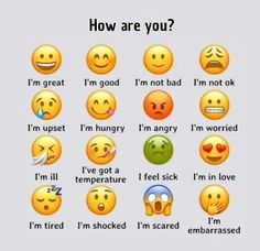 some different emoticions with the words how are you? and i'm not speaking