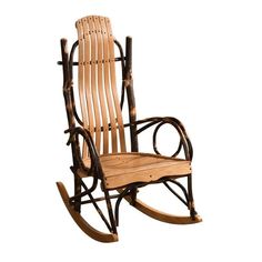 a wooden rocking chair on a white background