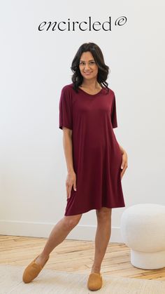 Discover the secret to a better night's sleep with our Women's Restful Sleep Dress in Bordeaux. Crafted with breathable, naturally thermoregulating fabric, this chic A-line dress keeps you cool and comfortable throughout the night. Slip into style while you rest! Night Slip, Workwear Essentials, Sleep Dress, Restful Sleep